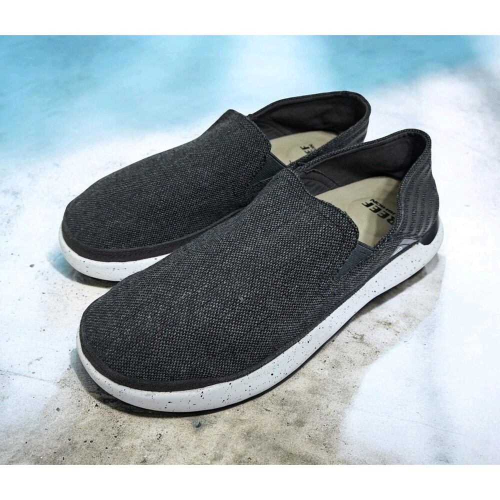 Reef Swellsole Traveler Men’s Size 11 Black Gray Canvas Slip On Sneakers Shoes